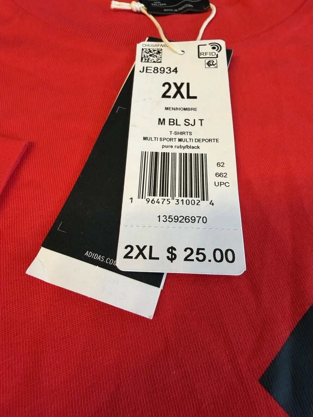 Adidas Big Logo Graphic T-Shirt Men’s 2XL Red Black Short Sleeve NWT Active